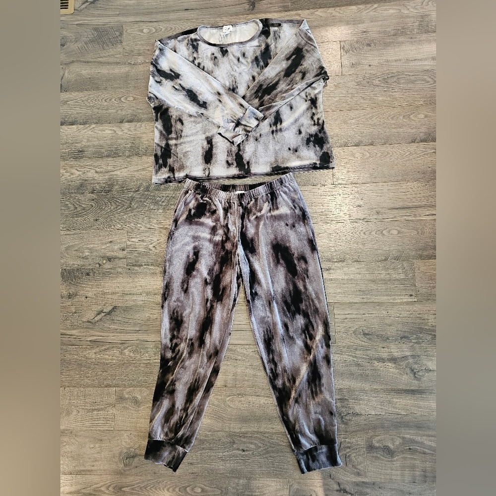 Women's sz L‎ Jenni Intimates Tie Dye Velour Lounge Set Long Sleeve Top Pants